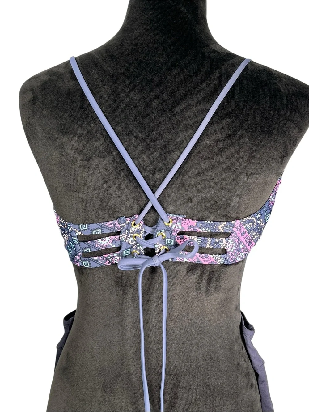 Blue Bikini Patterned Bandeau Swim Top with Boy Shorts Bottoms Purple & Pink